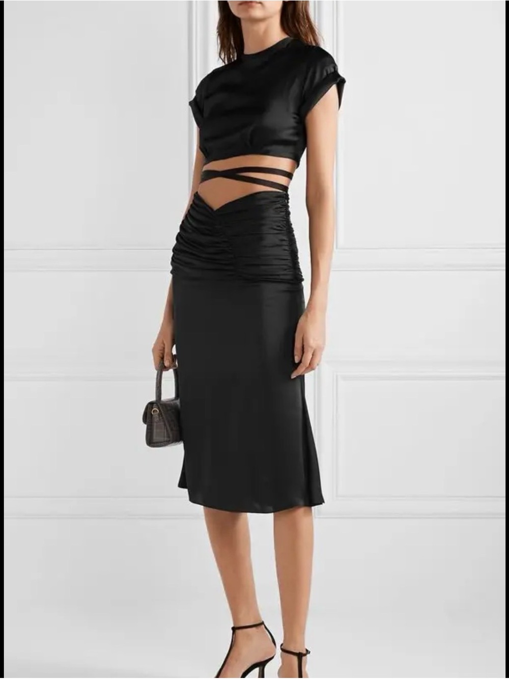 Orseund Iris Black Ruched Slip Skirt